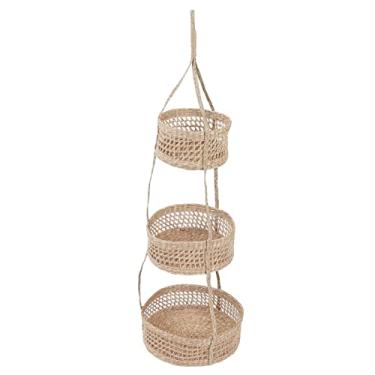 Imagem de Cesta de frutas suspensa de vime 3 camadas multifuncional dobrável estilo elegante fácil instalação Cesta de produtos suspensa para escritório doméstico sala de estar quarto