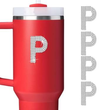 Imagem de LUHOHI 4 peças de adesivos com letra inicial de strass brilhante - Grande glitter alfabeto personalizado nome monograma decalques brilhantes para copo Stanley garrafas de água graduação boné bagagem