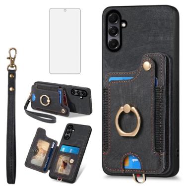 Imagem de Asuwish Capa de telefone para Samsung Galaxy A56 5G capa carteira com protetor de tela de vidro temperado e alça de pulso RFID suporte de cartão de crédito anel acessórios de celular A 56 56A LTE