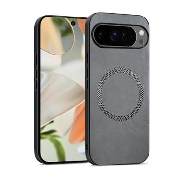 Imagem de Puxssul Capa de couro para Google Pixel 9/Pixel 9 Pro, magnética forte compatível com MagSafe Luxury Business Leather Slim Phone Back Cover para Google Pixel 9/9 Pro 6,3 '' 5G 2024 (cinza)