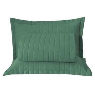 Imagem de Kit Cobre Leito Colcha Bellini King Dupla Face Percal 300 Fios Textura Matelassê 3 Peças - Verde