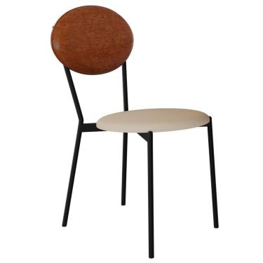 Imagem de Cadeira Estofada Para Sala De Jantar Azuri Preto C01 Linho Areia Courino Caramelo - Lyam Decor