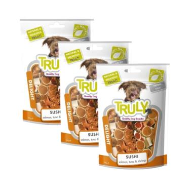 Imagem de Kit com 3 Pouchs de Petisco para Cão Sushi de Salmão Atum e Camarão de 90g cada - Truly