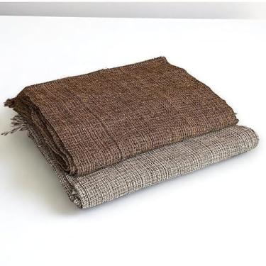 Imagem de Kit 2 Mantas Para Sofá Luxo Terracota 120x210 cm – Decoração e Proteção de Sofá com Detalhes em Franja (Marrom Mesclado/Cinz Mesclado)