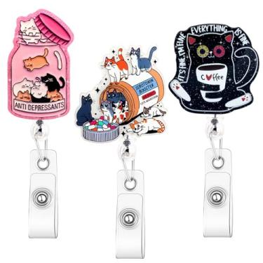Imagem de Tmtains Carretel de crachá de gato, 3 peças, engraçado, de enfermeira, com clipe retrátil de jacaré, acessório para cartão de identificação de trabalhador médico, presentes de Natal para amantes de