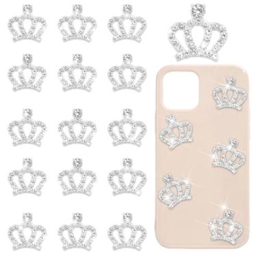Imagem de FULZTEY 20 peças de enfeites de coroa de strass, aplique de strass de coroa de liga para artesanato DIY, acessório de strass de cristal prata mini coroa artesanato para capa de telefone, roupas