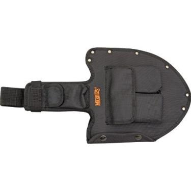 Imagem de Faca de mármore 5015S bainha de facão de pá de bombeiro com construção de nylon preto pesado com logotipo de mármore bordado laranja e alça de cinto