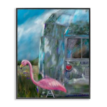Imagem de Stupell Industries Arte giclée emoldurada Happy Camper Flamingo cinza, design de Mary Sparrow, 76 x 61 cm