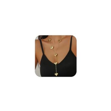 Imagem de OAOSIOH Colar feminino de corrente longa com coração dourado em Y, elegante, prata, fofo, coração, pingente, pingente, pingente, festa, dia dos namorados, presentes, Large, Metal, Sem Pedra Preciosa