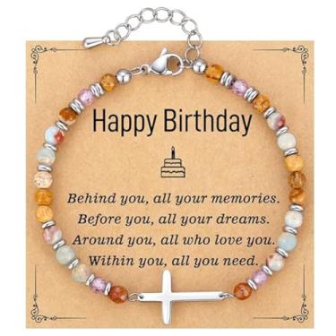 Imagem de Varazz Pulseira de cruz para mulheres, presentes de confirmação de batismo de Páscoa, presente cristão exclusivo para amigas, filha, mãe, irmã em Cristo, sobrinha, aniversário, Natal, Standard, Aço