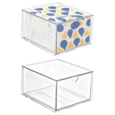 Imagem de Goklmn Pacote com 2 porta-toalhas de rosto descartáveis, caixa de armazenamento de toalha de rosto de acrílico, organizador de maquiagem para banheiro e penteadeira