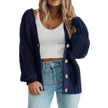 Imagem de Suéter feminino Eytino Plus Size Chunky Knit 2X azul marinho
