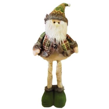 Imagem de Papai Noel Decorativo Natal Pelúcia Champanhe E Verde Xadrez Pernas Retráteis Extensoras 55cm A 75cm E Gorro Crochê
