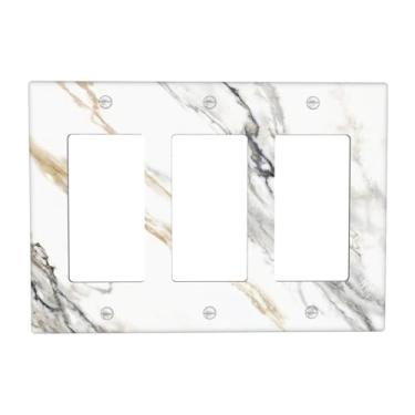 Imagem de Mármore branco cinza 3 Gang Triple Rocker Light Switch Cover Placa de parede tamanho padrão placa decorativa elétrica interruptor de luz para banheiro, quarto, cozinha (plástico)