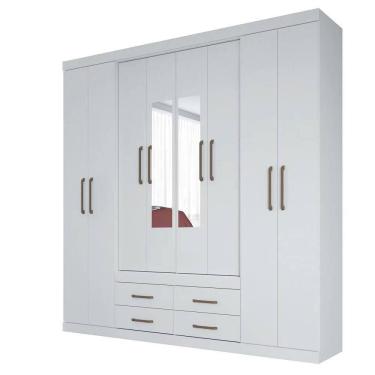 Imagem de Guarda Roupa Casal Com Espelho 8 Portas 4 Gavetas Nápoles Branco - Santos Andirá