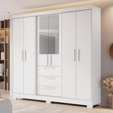 Imagem de Guarda Roupa Casal 6 Portas Com Espelho 100% Mdf Nt6030 Branco Notável Móveis Branco