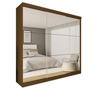 Imagem de Guarda Roupa 3 Portas De Correr Todo Espelhado 4 Gavetas Rennes Minastex Freijó