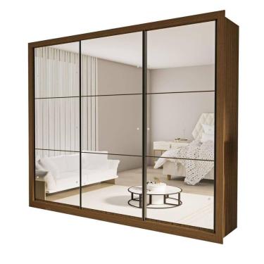 Imagem de Guarda Roupa 3 Portas De Correr Todo Espelhado 6 Gavetas Ravena Minastex Freijó