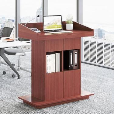 Imagem de Suporte de madeira para pódio, púlpitos para igrejas modernas, palestras e pódios espaçosos com armazenamento para sala de aula, casamentos, conferências, shows, pódios de apresentação profissional