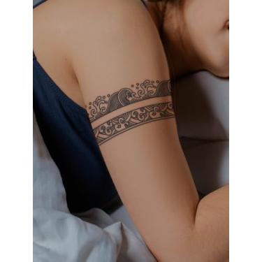 Imagem de Suco de ervas semipermanente simples padrão onda braçadeira tatuagem duração de 14 dias sem derramamento não-reflexivo braço perna traseira corpo tatuagem adesivo 1