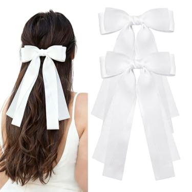 Imagem de 2 peças de laços de cabelo brancos, clipes de fita para rabo de cavalo, acessórios de cabelo para mulheres, meninas, adolescentes, crianças