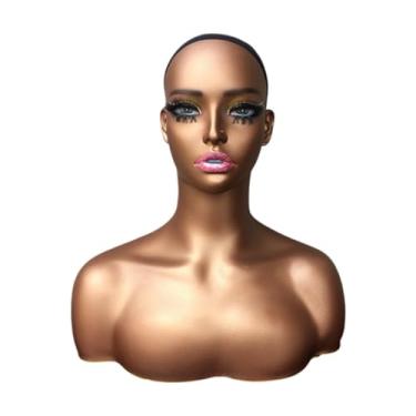 Imagem de Zialofi Cabeça de manequim realista, busto, suporte para peruca, estilo profissional, cabeça de manequim de PVC com ombros para óculos de barbearia, C