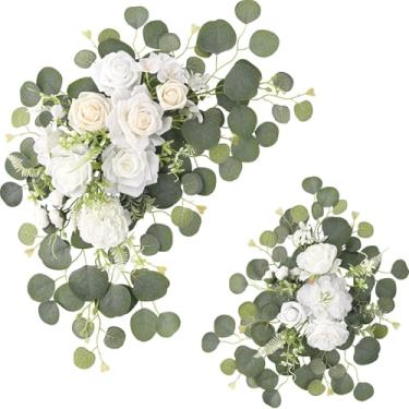 Imagem de Sherika 2 peças de decoração de flores de arco de casamento, grinaldas florais artificiais para pano de fundo de casamento, decorações de placas de boas-vindas, flores, vegetação, guirlanda, arranjos