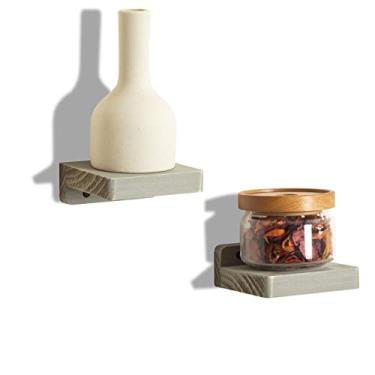 Imagem de Freezing point Pequena prateleira flutuante para parede conjunto de 2 mini prateleiras de parede de madeira natural de 10,16 cm para decoração de plantas montadas na cozinha, banheiro, quarto, canto decorativo, suporte pequeno, cinza
