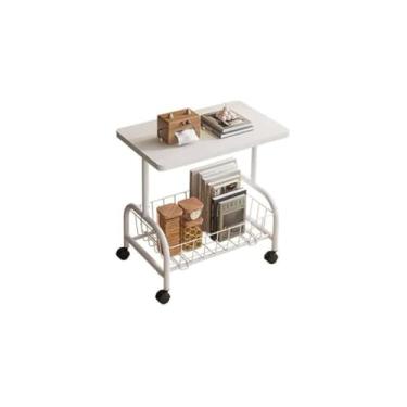 Imagem de Mesa Lateral Multiuso com Rodinhas, Branca, MDF e Metal, 43x30x57 cm, Portátil, Compacta