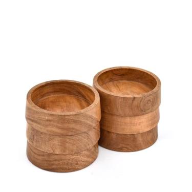 Imagem de Kaizen Casa Conjunto de 6 tigelas de madeira de acácia para tábuas de charcutaria, aperitivos, presentes de cozinha rústicos e divertidos (12,7 cm x 12,7 cm x 3,8 cm)
