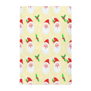Imagem de Qilmy Lençóis de berço natalinos alegres de Papai Noel, macio, respirável, de microfibra elástica, lençol com elástico para meninos e meninas, mini berço 99 x 68 cm, capa de colchão infantil portátil