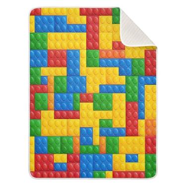 Imagem de Qilmy Building Blocks Cobertor de bebê 76 x 101 cm, cobertor infantil de algodão macio para meninos e meninas, cobertor infantil leve e quente para berço, carrinho de bebê, soneca, recém-nascido