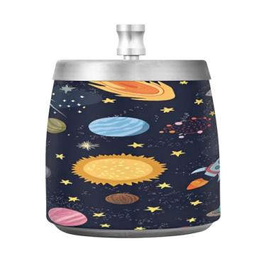 Imagem de JUZIHAI Cinzeiro de naves espaciais com tampa, cinzeiro de aço inoxidável inodoro à prova de vento sem fumaça para escritório em casa, pátio, varanda, cigarro