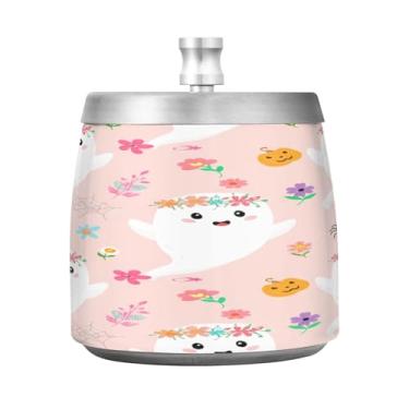 Imagem de Qilmy Cinzeiro de aço inoxidável Flower Ghosts com tampa - Cinzeiro de cigarro à prova de vento sem cheiro sem fumaça para casa, escritório, carro, pátio, varanda (uso interno e externo)