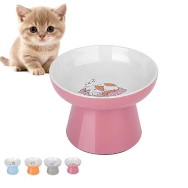 Imagem de Tigelas elevadas de cerâmica para gatos, tigelas elevadas de cerâmica com base antiderrapante, tigela alimentadora de porcelana para gatos de rosto plano e cães pequenos, sem estresse, protege a