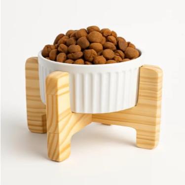 Imagem de Comedouro Elevado Pet em Madeira com Tigelas de Porcelana – Conforto e Estilo para Cães e Gatos (2)