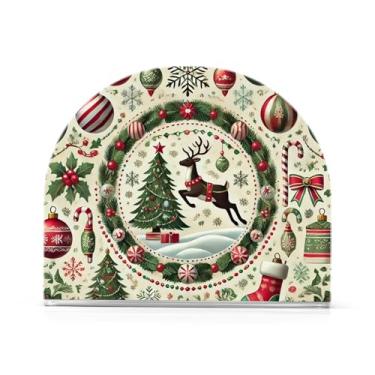 Imagem de Porta-guardanapos bege Reindeer Play, porta-guardanapos em pé, pacote com 2, porta-guardanapos de almoço