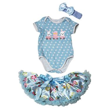 Imagem de Petitebella Macacão para bebês meninas trem de coelho azul branco pontos azul tutu ovos de páscoa 3-6 meses azul, branco