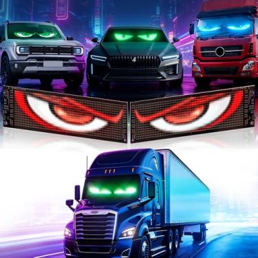 Imagem de HConce Luz de diabo para para-brisa de caminhão - 2 peças de decoração de para-brisa com olhos brilhantes de 60 x 12 cm, a luz de diabo do carro com controle remoto e aplicativo é adequada para