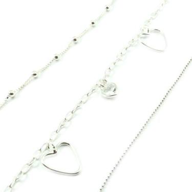 Imagem de Kit 3 Pulseiras Corações Amor  Prata Legitima 925 - Lojas La&Ny Pratas