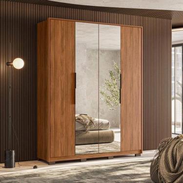 Imagem de Guarda Roupa Casal Attore Ambiente 4 Portas Nogueira Touch com Espelho e pés Demóbile - Demartêz
