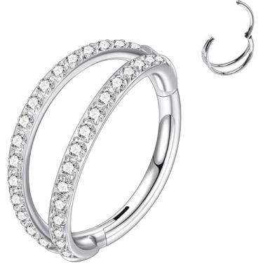 Imagem de Piercing Argola de Titânio, Segmento Articulado com Dupla Fileira de Zircônia Cravejada (8mm)