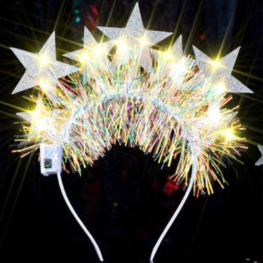 Imagem de Uranian Faixas de cabelo com estrelas iluminadas de LED, coroa de halo, glitter, faixa de cabeça para festivais de Natal, acessórios de cabelo para festas de Natal para mulheres