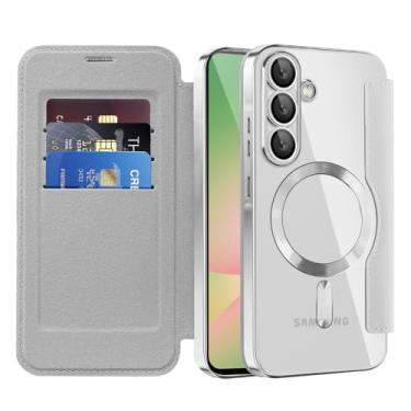 Imagem de Asdsinfor Capa flip para Samsung A57 capa de couro transparente galvanizada resistente 360 proteção sem fio com compartimento para cartão antideslizante capa carteira para Samsung Galaxy A57. Cinza JD