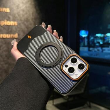 Imagem de Capa para iPhone 13 com suporte magnético giratório 360° para carro, em metal, cor sólida, preta.