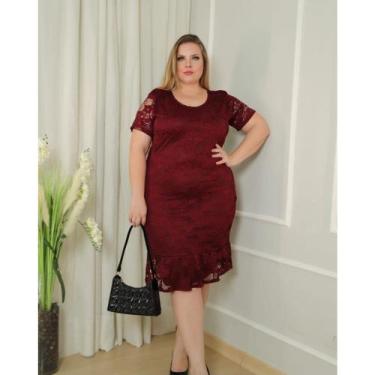 Imagem de Vestido de renda mídi tubinho forrado com babado moda evangélica Plus 