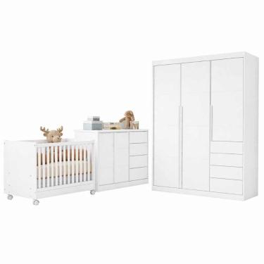 Imagem de Quarto completo com Guarda Roupa 3 Portas e 4 Gavetas + Cômoda 2 Portas e 4 Gavetas + B...