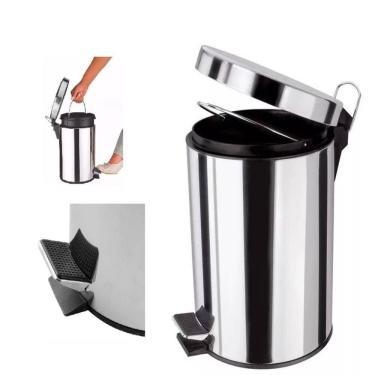 Imagem de Lixeira Inox Redonda 5 Litros Casa Banheiro Pedal Vintage 5l Cesto Removivel Aco Pratea...