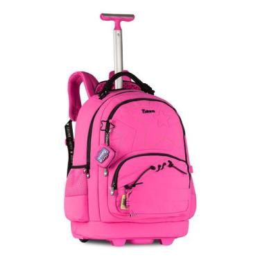 Imagem de Mochila Luluca Bolsa Escolar Juvenil de Rodinhas Varias Cores, Rosa