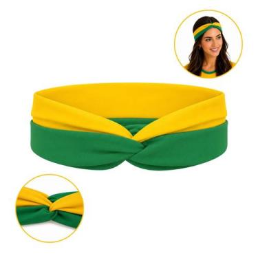 Imagem de 1 Tiara de Cabelo Turbante Brasil Verde e Amarela Faixa de Cabeça Torc